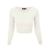 Round Neck Long Slv Crop Sweater Knit Crop Top