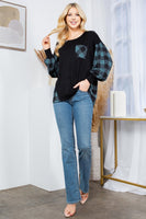 Plaid Contrast Bell Sleeve Sweater Knit