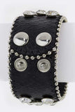 Crystal Stud Genuine Leather Cuff