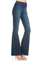 zipper back faded denim flare  jeans