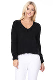 Wide V-Neck Oversized Sweater Top w. Side Slit