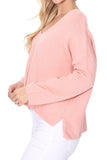 Wide V-Neck Oversized Sweater Top w. Side Slit