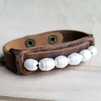 Narrow Cuff with Genuine Freshwater Pearls