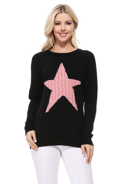 Cute Star Jacquard Round Neck Pullover Sweater