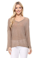 Open Back Sheer Batwing Sleeve Stretch Knit Top