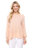 Semi See-through Boat neck Hi-Low Knit Top