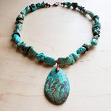 Chunky Turquoise Necklace Teardrop Pendant