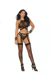 Elegant Moments Mesh Bralette, Panty And Garter Belt