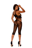 Elegant Moments Crochet Mid Length Bodystocking With Open Crotch