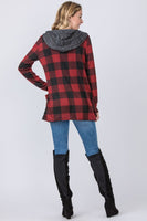 Plus Plaid Checker Print Cardigan with Hoodie