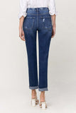 Distressed Double Cuffed stretch Mom Jeans