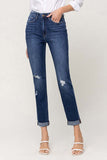 Distressed Double Cuffed stretch Mom Jeans