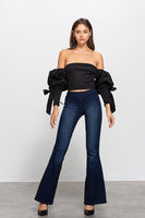 MID-RISE BANDED WIDER FLARE JEANS