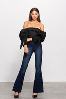 MID-RISE BANDED WIDER FLARE JEANS