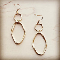 Matte Gold Hoop Earrings with Oval Hoop Dangle