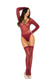 Elegant Moments Sheer Burnout Long Sleeve Teddy And Matching Stockings