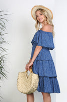 Off the Shoulder Three Layers Ruffle Dress