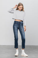 Frayed Hem Cropped Straight Jeans