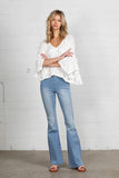 Mid Rise Banded Wide Flare Jeans