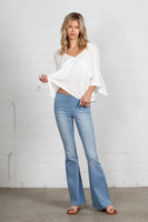 Mid Rise Banded Wide Flare Jeans