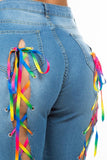 DENIM JEANS WITH COLOR MULT STRIP