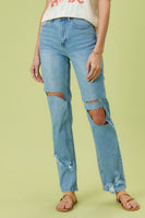 High Rise Distressed Wide Leg Jeans