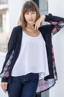 Plaid Back Waffle Knit  Cardigan