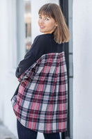 Plaid Back Waffle Knit  Cardigan