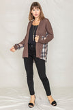 Plaid Back Waffle Knit  Cardigan