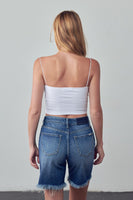 High Rise Ripped Bermuda Denim Shorts