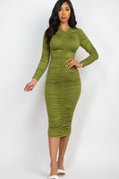 Ruched Long Sleeve Midi Dress