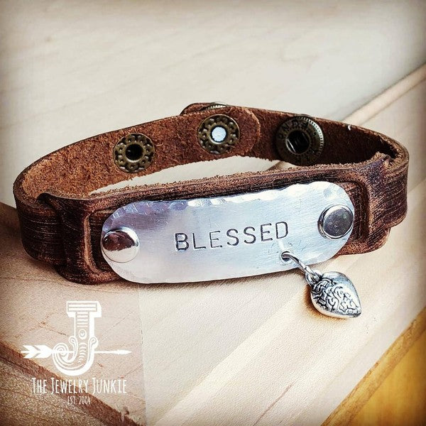 Blessed Hand Stamped Leather Cuff