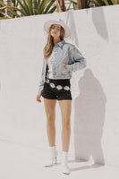 Denim Chevron Fringe Jacket