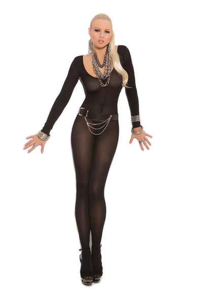 Elegant Moments Opaque Long Sleeve Bodystocking With Open Crotch