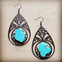 Copper Filigree Earrings w/ Turquoise Slab