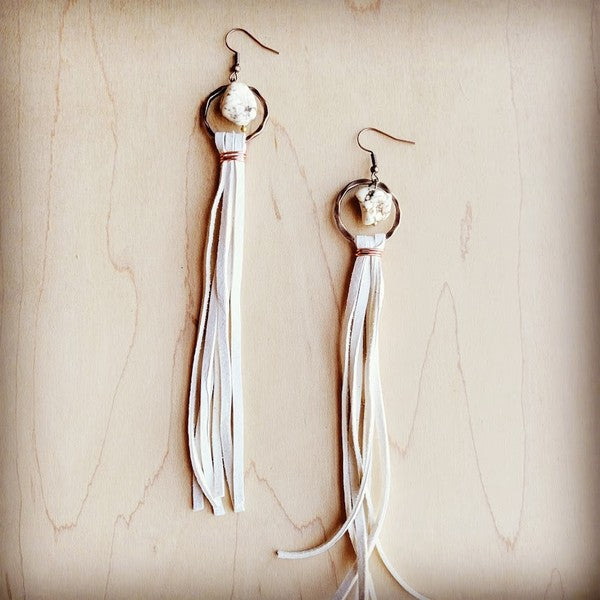 Turquoise Drop Earrings w/ Cream Leather Tassel