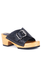 BRAIDED LEATHER BUCKLED SLIDE CLOGS