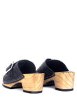 BRAIDED LEATHER BUCKLED SLIDE CLOGS