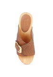 BRAIDED LEATHER BUCKLED SLIDE CLOGS