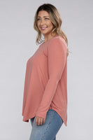 Plus Long Sleeve Round Neck Round Hem Top