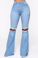 Knee Rip Flare Jean in Medium Wash Made In: USA