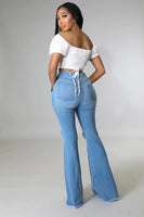 Knee Rip Flare Jean in Medium Wash Made In: USA