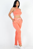 Crop Top & Ruched Drawstring Pants Set