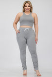 Plus Size Crop Tank Top & Ruched Pants Set