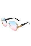 Women Rimless Round Rhinestone Oversize Sunglasses