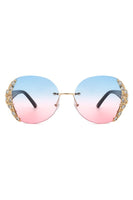 Women Rimless Round Rhinestone Oversize Sunglasses