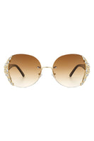 Women Rimless Round Rhinestone Oversize Sunglasses