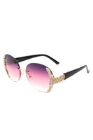 Women Rimless Round Rhinestone Oversize Sunglasses