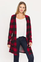 Long Buffalo Plaid Open Cardigan