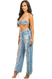 SEXY DENIM TWO PIECE PANT SET